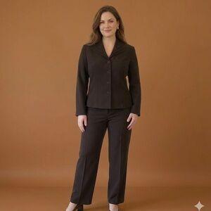 Danny & Nicole Brown 2-Piece Pant Suit Set Size 14 Career Professional Workwear